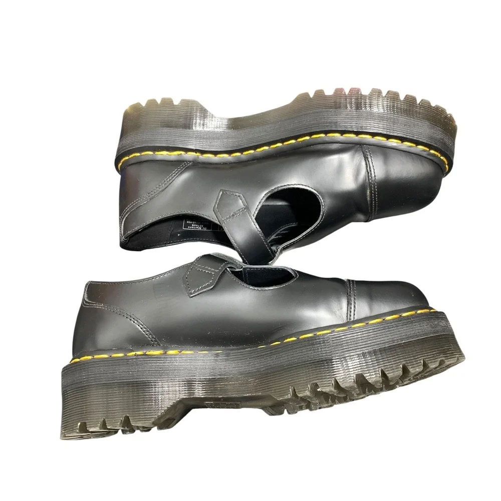 Dr. Martens Bethan Black Leather Quad Platform Mary Jane Shoes US 9 UK 7 EU 41